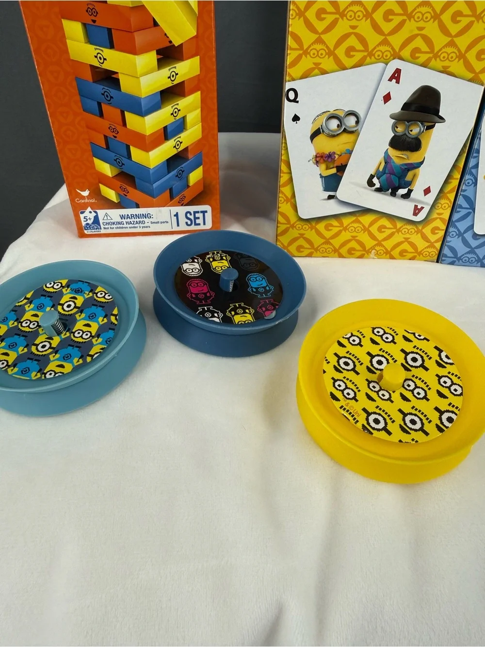 Universal Minions Tumbling Tower & Card Game Set - Yellow, Blue, Orange